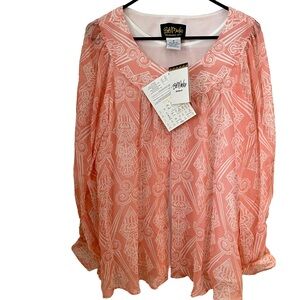 NWT Bob Mackie Wearable Art Sheer Pink Abstract Blouse – Size Medium